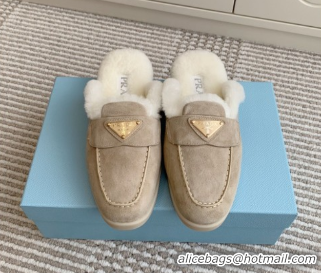 Stylish Prada Suede and Shearling Mules P112001 Beige 2025 (Women and Men)