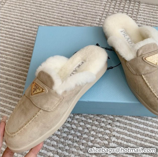 Stylish Prada Suede and Shearling Mules P112001 Beige 2025 (Women and Men)