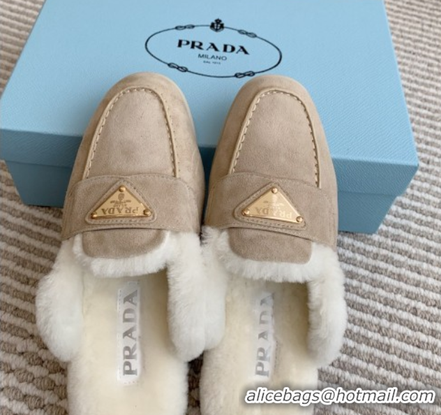 Stylish Prada Suede and Shearling Mules P112001 Beige 2025 (Women and Men)