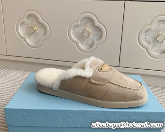 Stylish Prada Suede and Shearling Mules P112001 Beige 2025 (Women and Men)