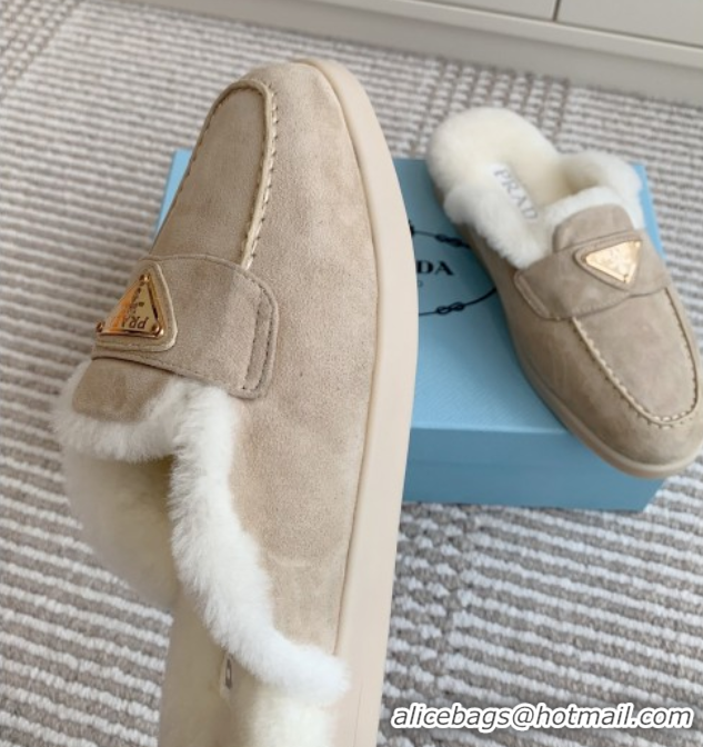 Stylish Prada Suede and Shearling Mules P112001 Beige 2025 (Women and Men)