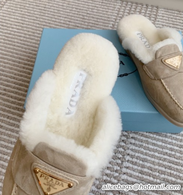 Stylish Prada Suede and Shearling Mules P112001 Beige 2025 (Women and Men)