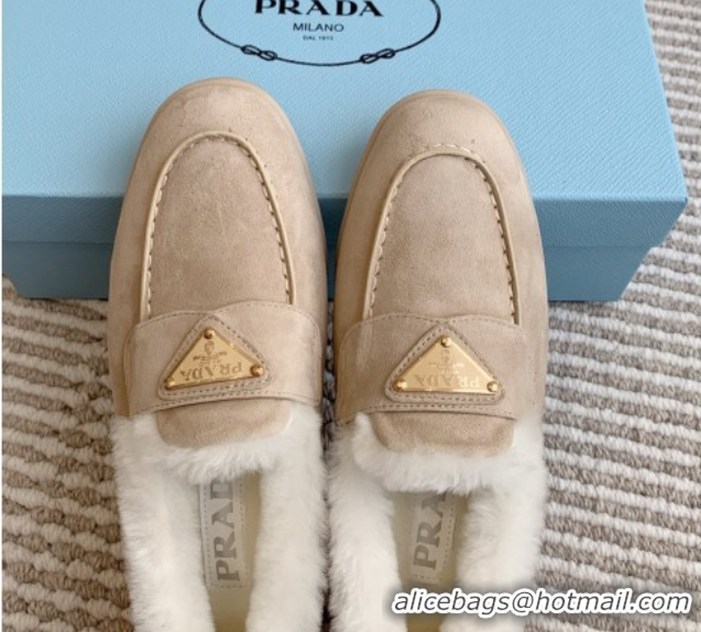 Good Looking Prada Suede and Shearling Loafers P112002 Beige 2025 (Women and Men)