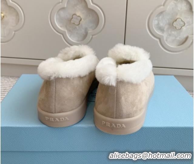 Good Looking Prada Suede and Shearling Loafers P112002 Beige 2025 (Women and Men)