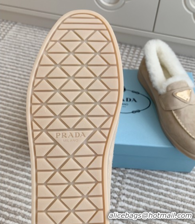 Good Looking Prada Suede and Shearling Loafers P112002 Beige 2025 (Women and Men)