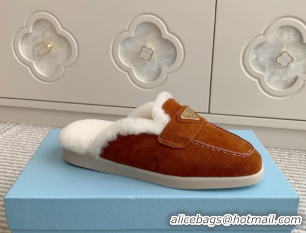 Grade Quality Prada Suede and Shearling Mules P112003 Dark Brown 2025 (Women and Men)