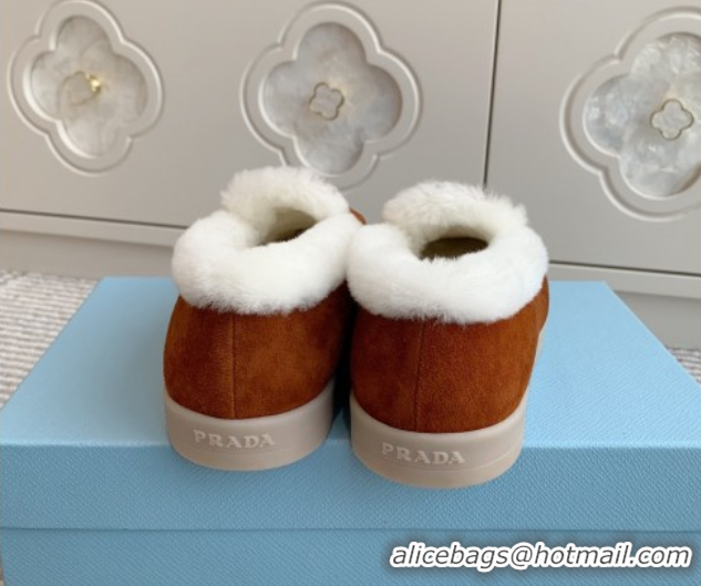 Sumptuous Prada Suede and Shearling Loafers P112004 Dark Brown 2025