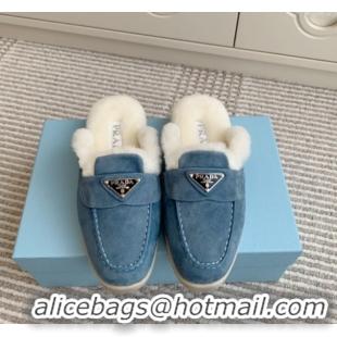 Stylish Prada Suede and Shearling Mules P112007 Blue 2025