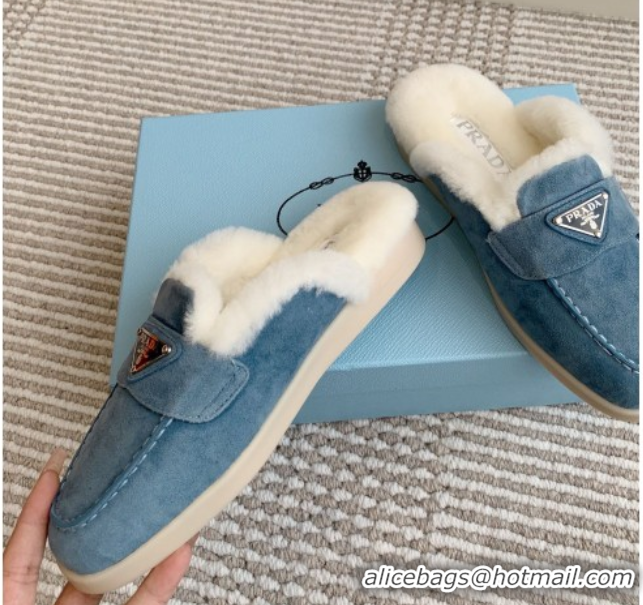 Stylish Prada Suede and Shearling Mules P112007 Blue 2025