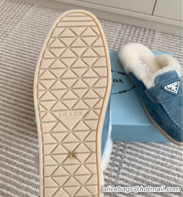 Stylish Prada Suede and Shearling Mules P112007 Blue 2025