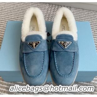 Good Product Prada Suede and Shearling Loafers P112008 Blue 2025