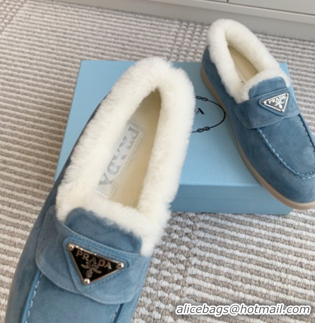 Good Product Prada Suede and Shearling Loafers P112008 Blue 2025