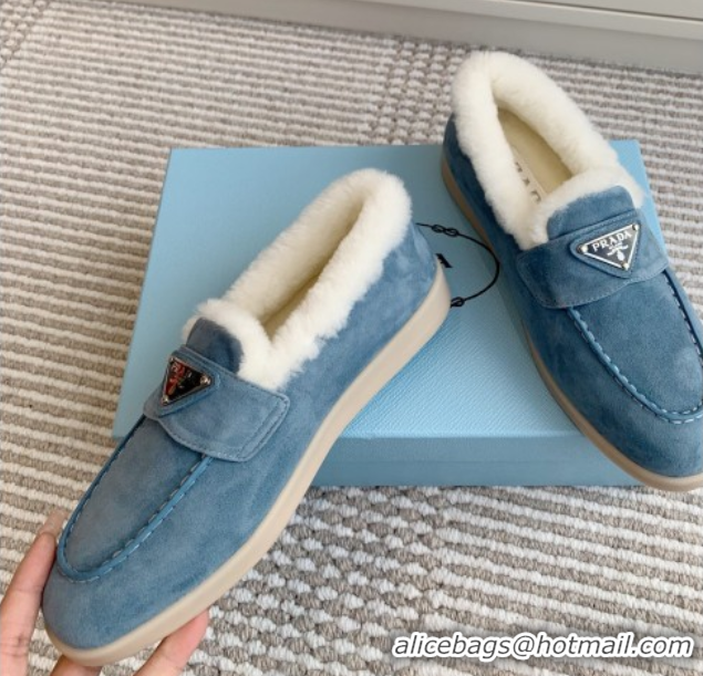 Good Product Prada Suede and Shearling Loafers P112008 Blue 2025