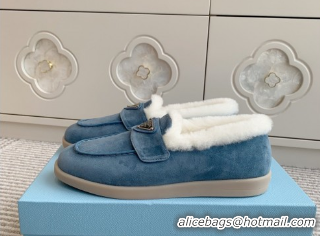 Good Product Prada Suede and Shearling Loafers P112008 Blue 2025