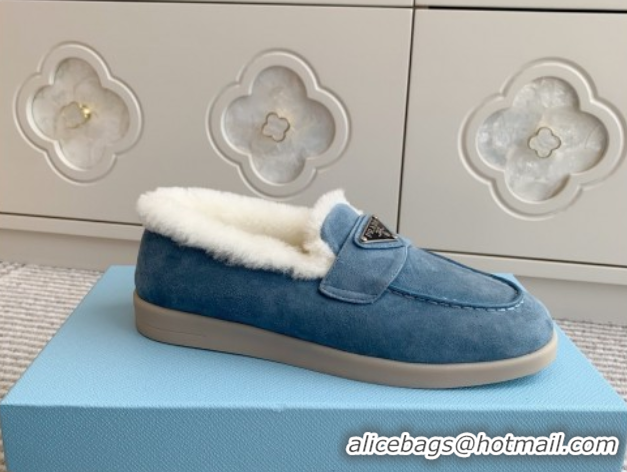 Good Product Prada Suede and Shearling Loafers P112008 Blue 2025