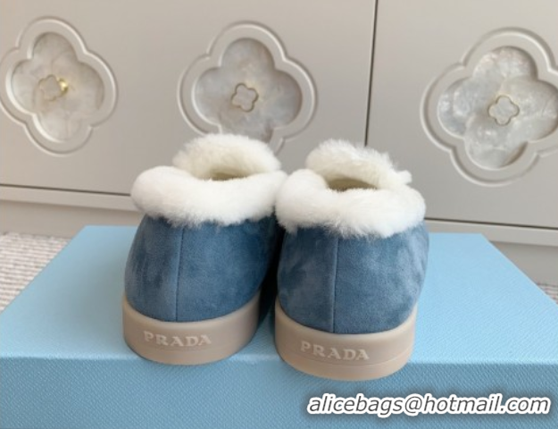 Good Product Prada Suede and Shearling Loafers P112008 Blue 2025