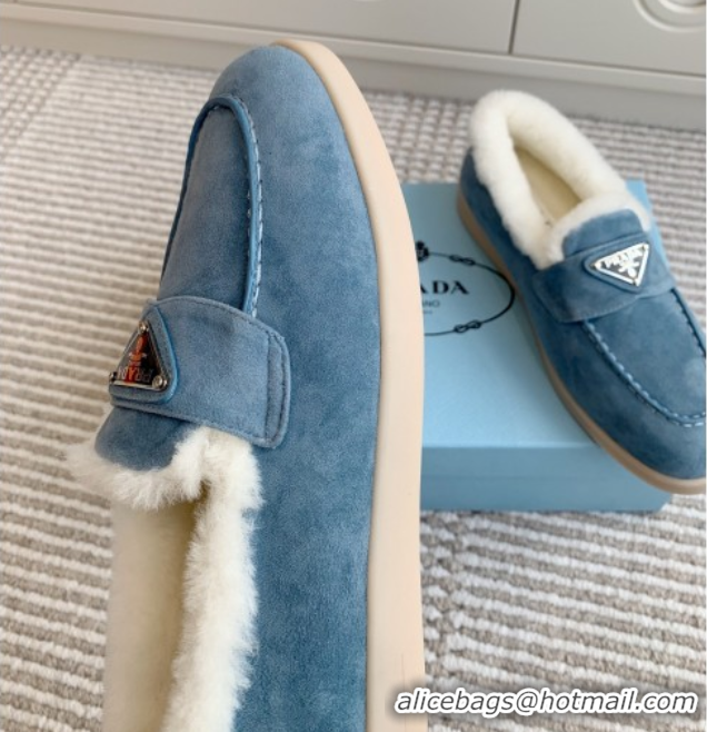 Good Product Prada Suede and Shearling Loafers P112008 Blue 2025