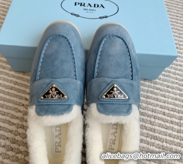 Good Product Prada Suede and Shearling Loafers P112008 Blue 2025