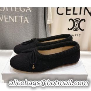 Good Quality Celine Abby Ballerinas Flat in Alpaca Wool Fabric with Bow Black 1024022