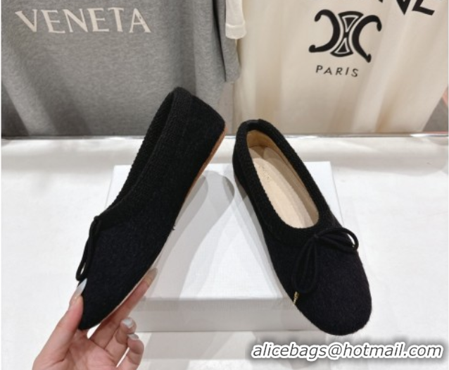 Good Quality Celine Abby Ballerinas Flat in Alpaca Wool Fabric with Bow Black 1024022