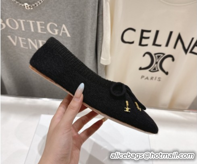 Good Quality Celine Abby Ballerinas Flat in Alpaca Wool Fabric with Bow Black 1024022
