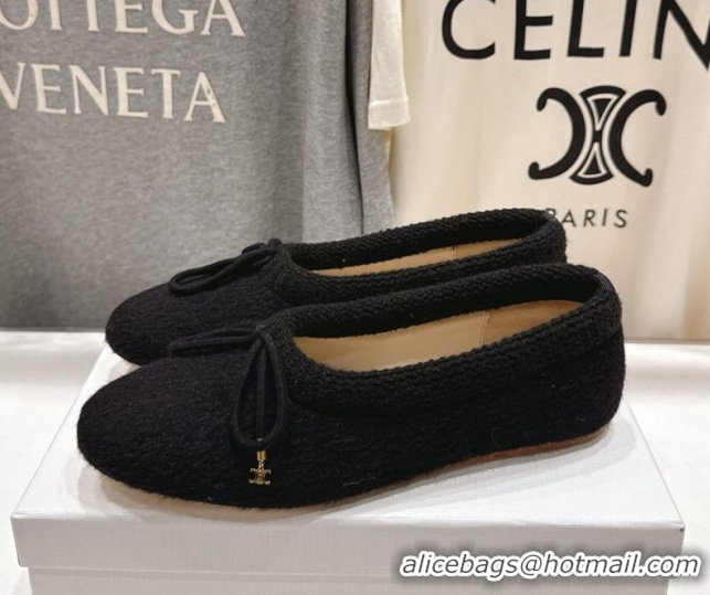 Good Quality Celine Abby Ballerinas Flat in Alpaca Wool Fabric with Bow Black 1024022