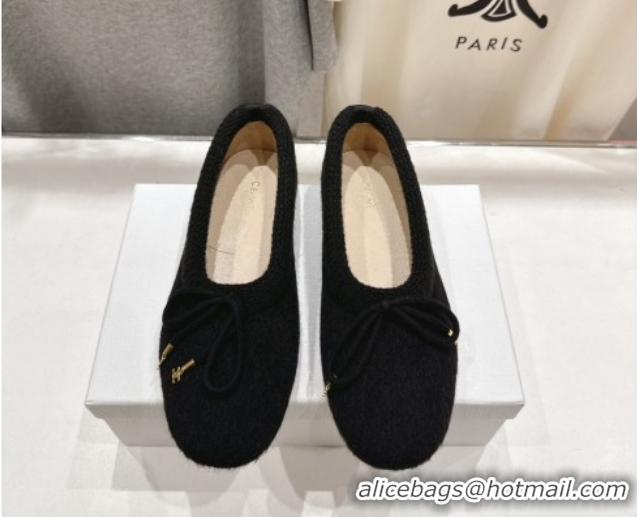 Good Quality Celine Abby Ballerinas Flat in Alpaca Wool Fabric with Bow Black 1024022