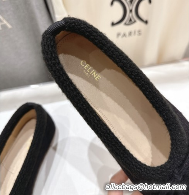Good Quality Celine Abby Ballerinas Flat in Alpaca Wool Fabric with Bow Black 1024022