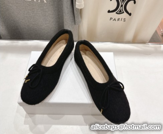 Good Quality Celine Abby Ballerinas Flat in Alpaca Wool Fabric with Bow Black 1024022