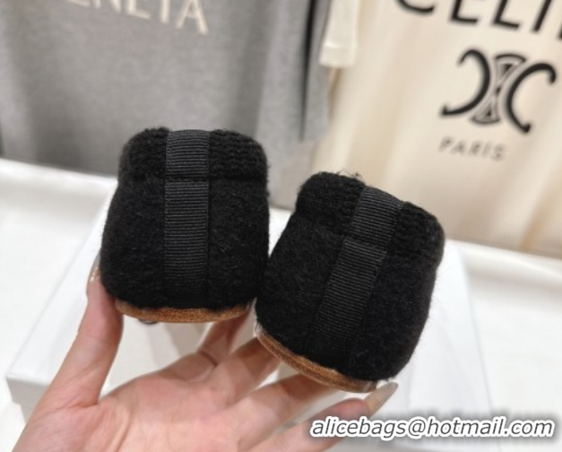 Good Quality Celine Abby Ballerinas Flat in Alpaca Wool Fabric with Bow Black 1024022