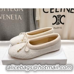 Unique Style Celine Abby Ballerinas Flat in Alpaca Wool Fabric with Bow White 1024023