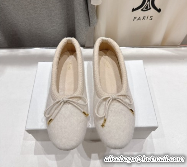 Unique Style Celine Abby Ballerinas Flat in Alpaca Wool Fabric with Bow White 1024023