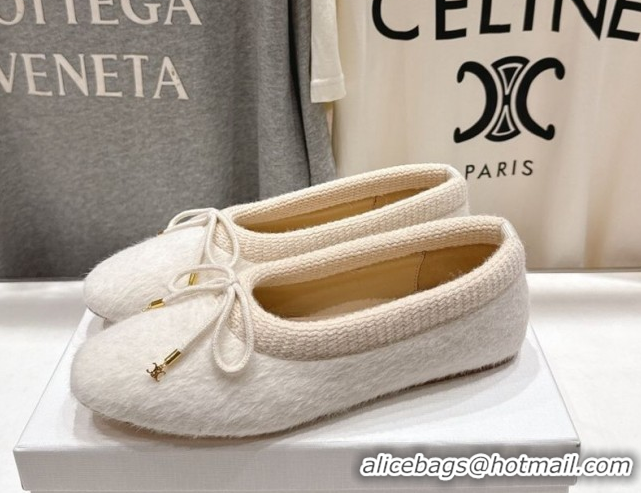 Unique Style Celine Abby Ballerinas Flat in Alpaca Wool Fabric with Bow White 1024023