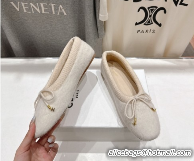 Unique Style Celine Abby Ballerinas Flat in Alpaca Wool Fabric with Bow White 1024023