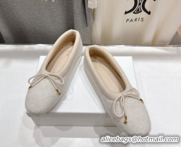 Unique Style Celine Abby Ballerinas Flat in Alpaca Wool Fabric with Bow White 1024023