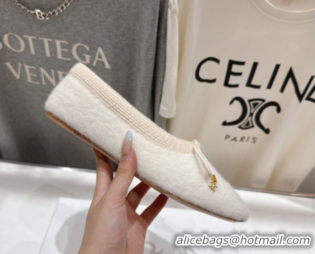 Unique Style Celine Abby Ballerinas Flat in Alpaca Wool Fabric with Bow White 1024023