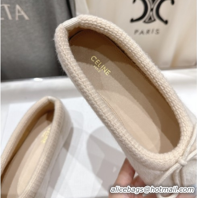 Unique Style Celine Abby Ballerinas Flat in Alpaca Wool Fabric with Bow White 1024023