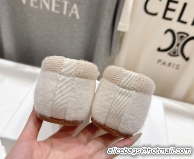 Unique Style Celine Abby Ballerinas Flat in Alpaca Wool Fabric with Bow White 1024023