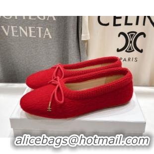 Stylish Celine Abby Ballerinas Flat in Alpaca Wool Fabric with Bow Red 1024024