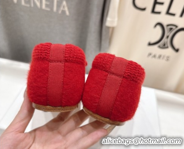Stylish Celine Abby Ballerinas Flat in Alpaca Wool Fabric with Bow Red 1024024