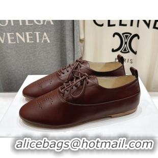 Best Product Celine Lise Perforated Triomphe Richelieu Laced-up Shoes in Calfskin Leather Dark Brown 1024025