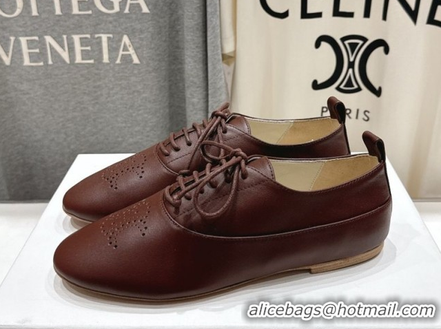 Best Product Celine Lise Perforated Triomphe Richelieu Laced-up Shoes in Calfskin Leather Dark Brown 1024025