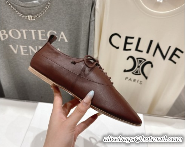 Best Product Celine Lise Perforated Triomphe Richelieu Laced-up Shoes in Calfskin Leather Dark Brown 1024025