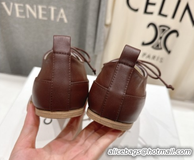 Best Product Celine Lise Perforated Triomphe Richelieu Laced-up Shoes in Calfskin Leather Dark Brown 1024025