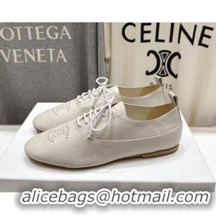 Purchase Celine Lise Perforated Triomphe Richelieu Laced-up Shoes in Calfskin Leather White 1024026