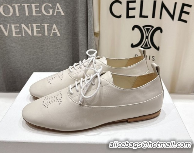 Purchase Celine Lise Perforated Triomphe Richelieu Laced-up Shoes in Calfskin Leather White 1024026