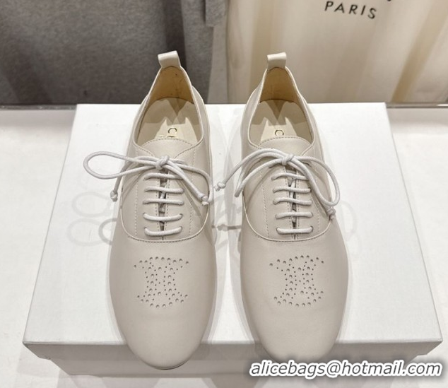 Purchase Celine Lise Perforated Triomphe Richelieu Laced-up Shoes in Calfskin Leather White 1024026