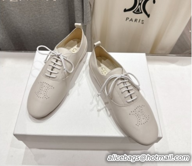 Purchase Celine Lise Perforated Triomphe Richelieu Laced-up Shoes in Calfskin Leather White 1024026
