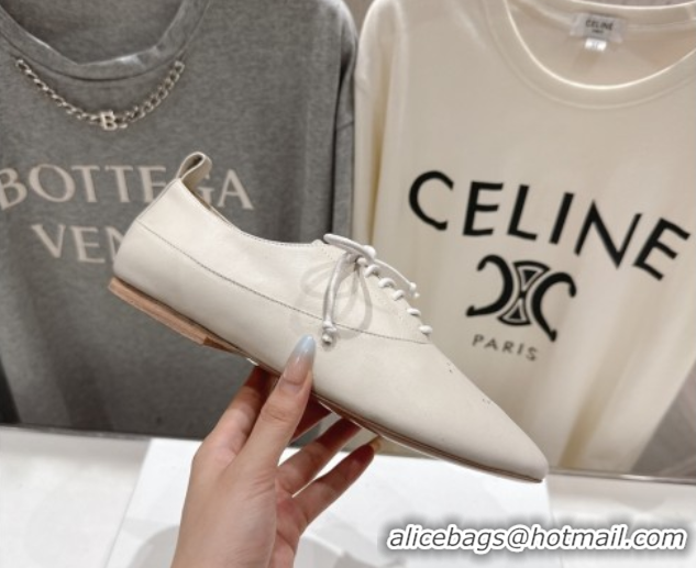 Purchase Celine Lise Perforated Triomphe Richelieu Laced-up Shoes in Calfskin Leather White 1024026