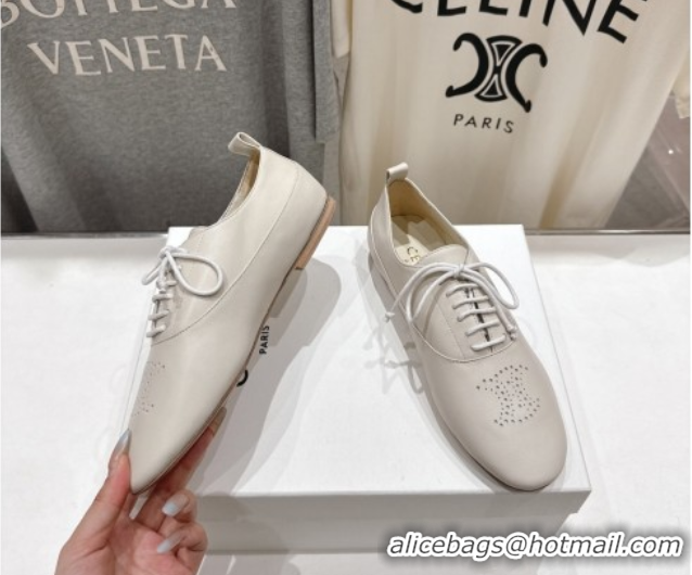 Purchase Celine Lise Perforated Triomphe Richelieu Laced-up Shoes in Calfskin Leather White 1024026
